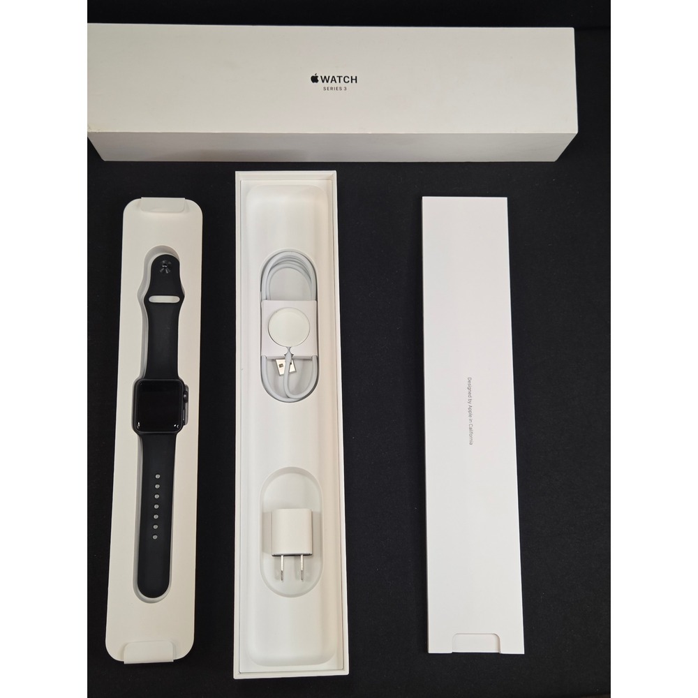 Apple Watch Series 3 38mm Space Gray Aluminum Black Sport Band GPS Cellular NEW